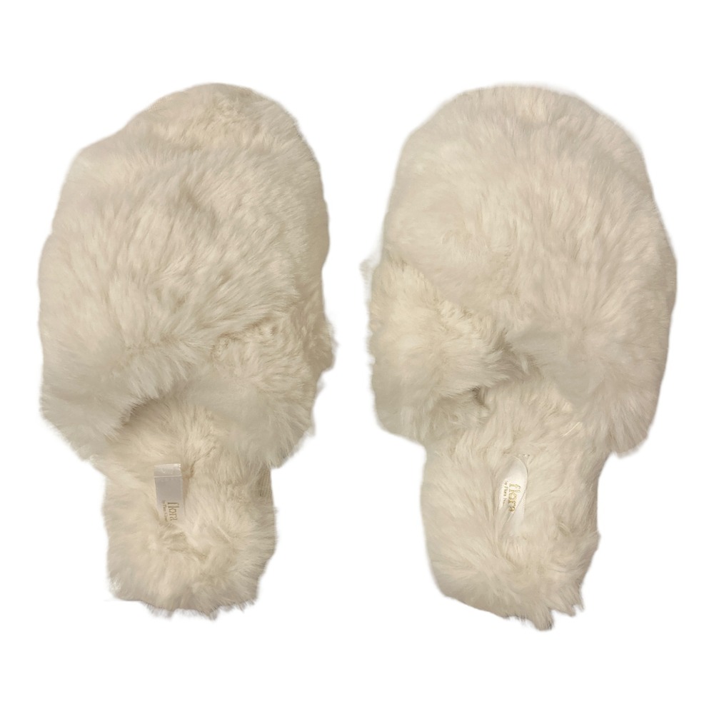 NEW Women's Ivory FLORA NIKROOZ Fur Slippers Size‎ Large 9-10